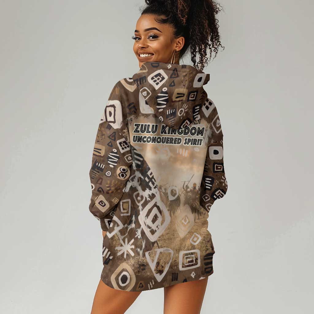 Shaka Zulu Hoodie Dress Monochrome Portrait Zulu Kingdom Heritage Unconquered Spirit Warrior Legacy Theme - Wonder Print Shop