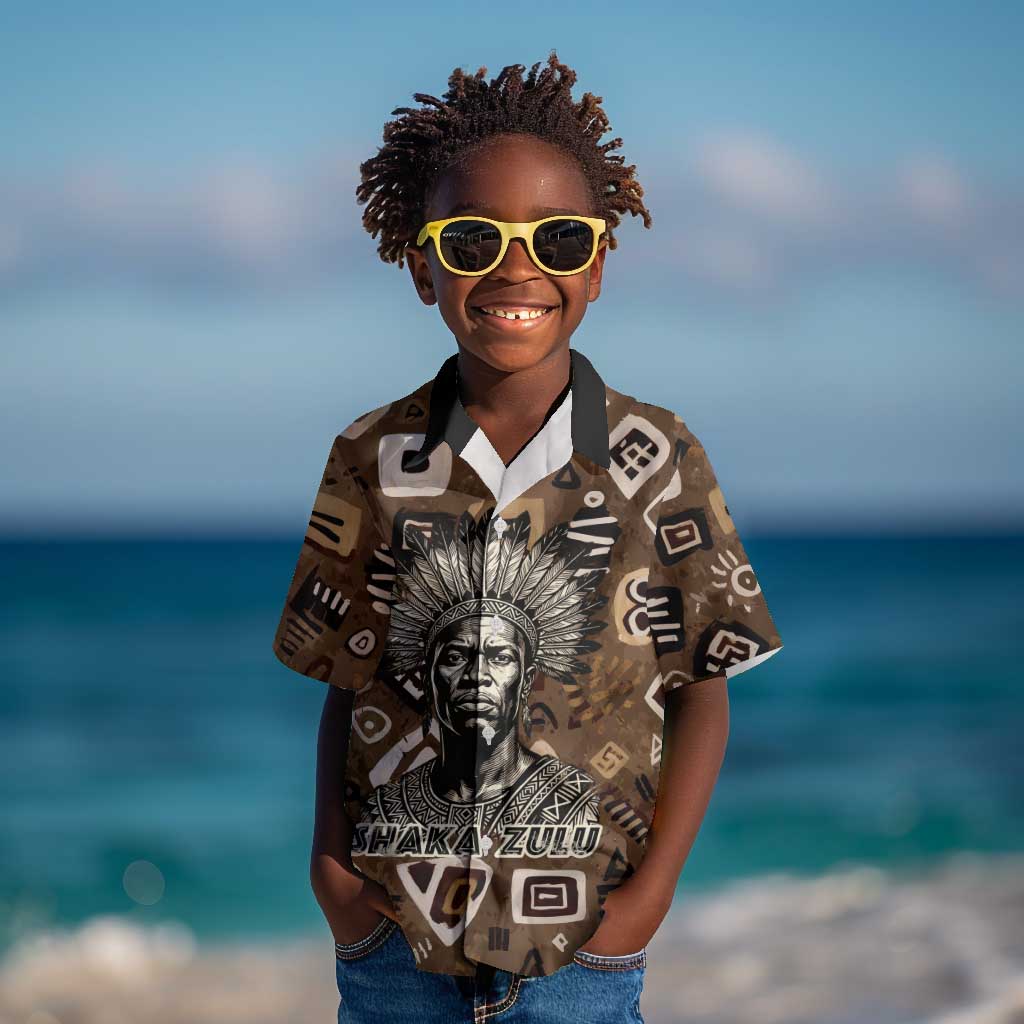 Shaka Zulu Kid Hawaiian Shirt Monochrome Portrait Zulu Kingdom Heritage Unconquered Spirit Warrior Legacy Theme - Wonder Print Shop