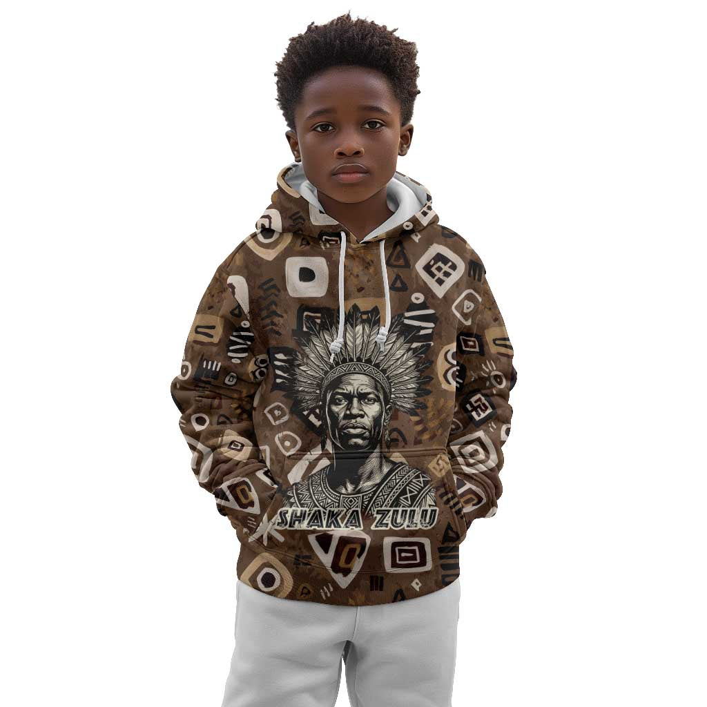 Shaka Zulu Kid Hoodie Monochrome Portrait Zulu Kingdom Heritage Unconquered Spirit Warrior Legacy Theme - Wonder Print Shop