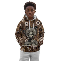 Shaka Zulu Kid Hoodie Monochrome Portrait Zulu Kingdom Heritage Unconquered Spirit Warrior Legacy Theme - Wonder Print Shop