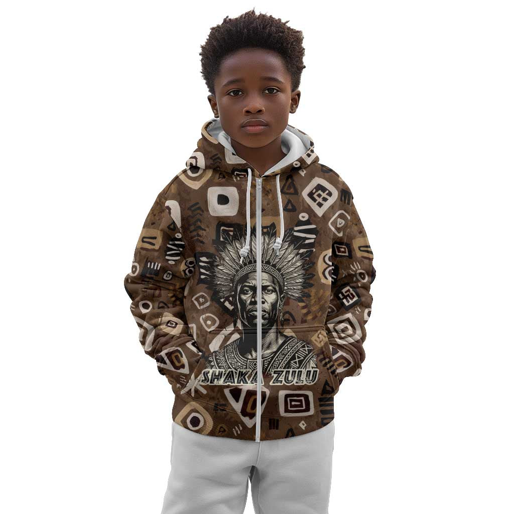 Shaka Zulu Kid Hoodie Monochrome Portrait Zulu Kingdom Heritage Unconquered Spirit Warrior Legacy Theme - Wonder Print Shop