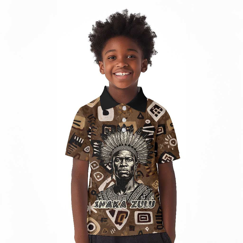 Shaka Zulu Kid Polo Shirt Monochrome Portrait Zulu Kingdom Heritage Unconquered Spirit Warrior Legacy Theme - Wonder Print Shop