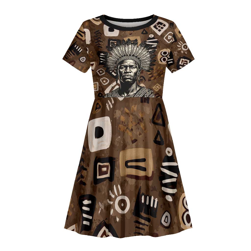 Shaka Zulu Kid Short Sleeve Dress Monochrome Portrait Zulu Kingdom Heritage Unconquered Spirit Warrior Legacy Theme - Wonder Print Shop