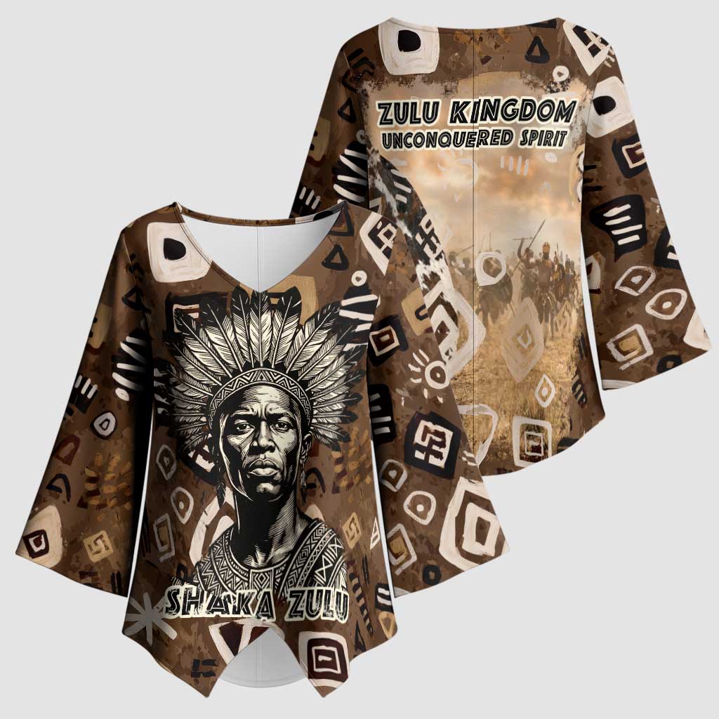 Shaka Zulu Kimono Sleeve Blouse Monochrome Portrait Zulu Kingdom Heritage Unconquered Spirit Warrior Legacy Theme - Wonder Print Shop