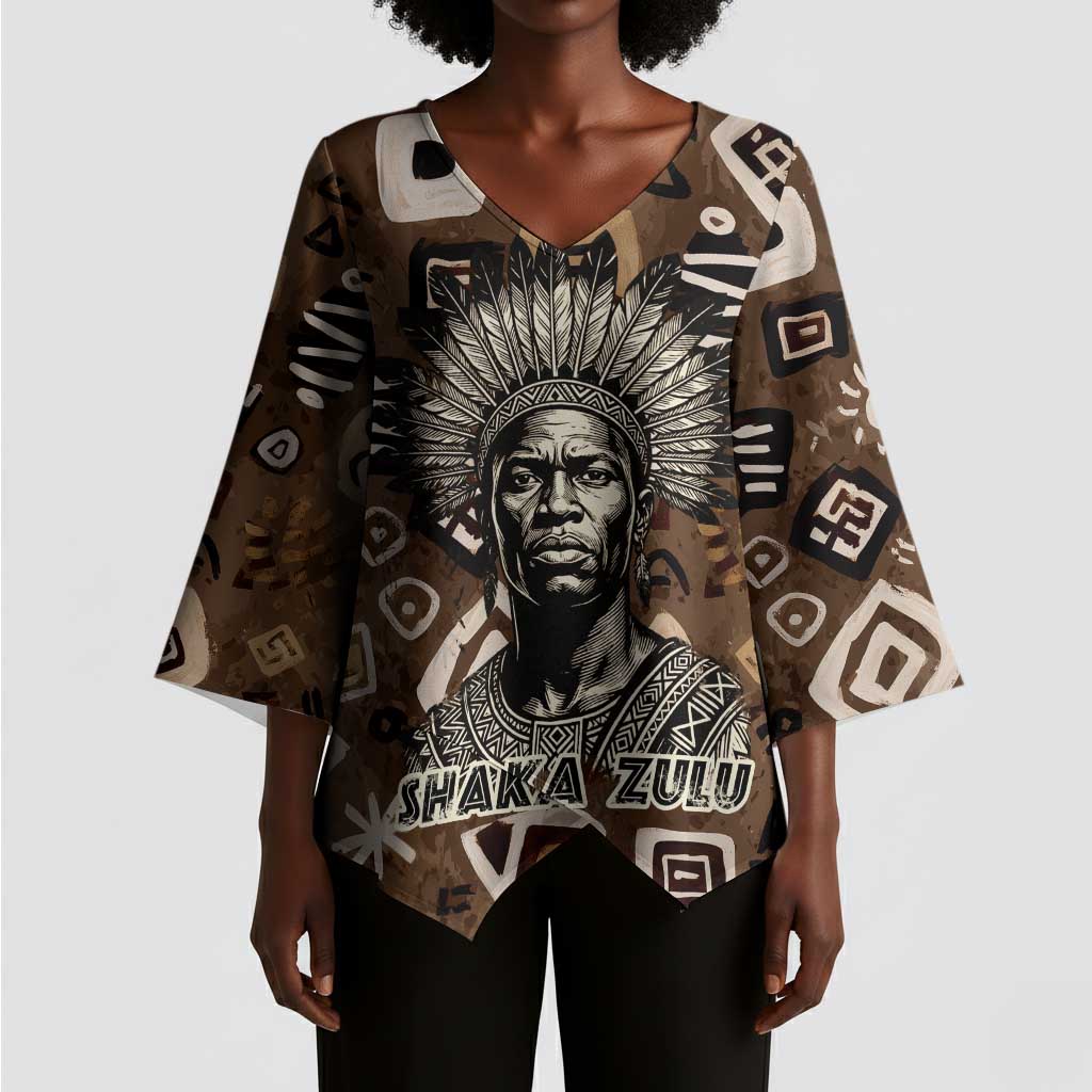 Shaka Zulu Kimono Sleeve Blouse Monochrome Portrait Zulu Kingdom Heritage Unconquered Spirit Warrior Legacy Theme - Wonder Print Shop