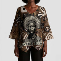 Shaka Zulu Kimono Sleeve Blouse Monochrome Portrait Zulu Kingdom Heritage Unconquered Spirit Warrior Legacy Theme - Wonder Print Shop