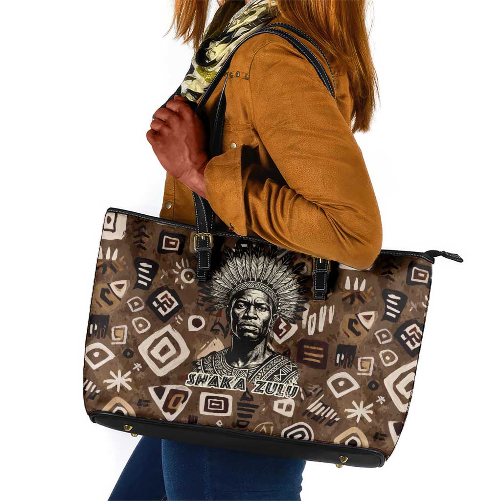 Shaka Zulu Leather Tote Bag Monochrome Portrait Zulu Kingdom Heritage Unconquered Spirit Warrior Legacy Theme - Wonder Print Shop