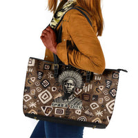 Shaka Zulu Leather Tote Bag Monochrome Portrait Zulu Kingdom Heritage Unconquered Spirit Warrior Legacy Theme - Wonder Print Shop
