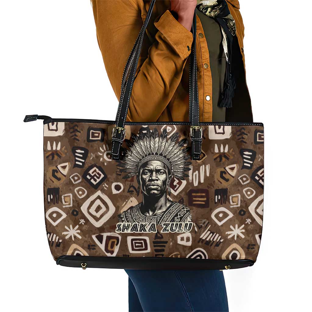 Shaka Zulu Leather Tote Bag Monochrome Portrait Zulu Kingdom Heritage Unconquered Spirit Warrior Legacy Theme - Wonder Print Shop