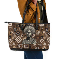 Shaka Zulu Leather Tote Bag Monochrome Portrait Zulu Kingdom Heritage Unconquered Spirit Warrior Legacy Theme - Wonder Print Shop