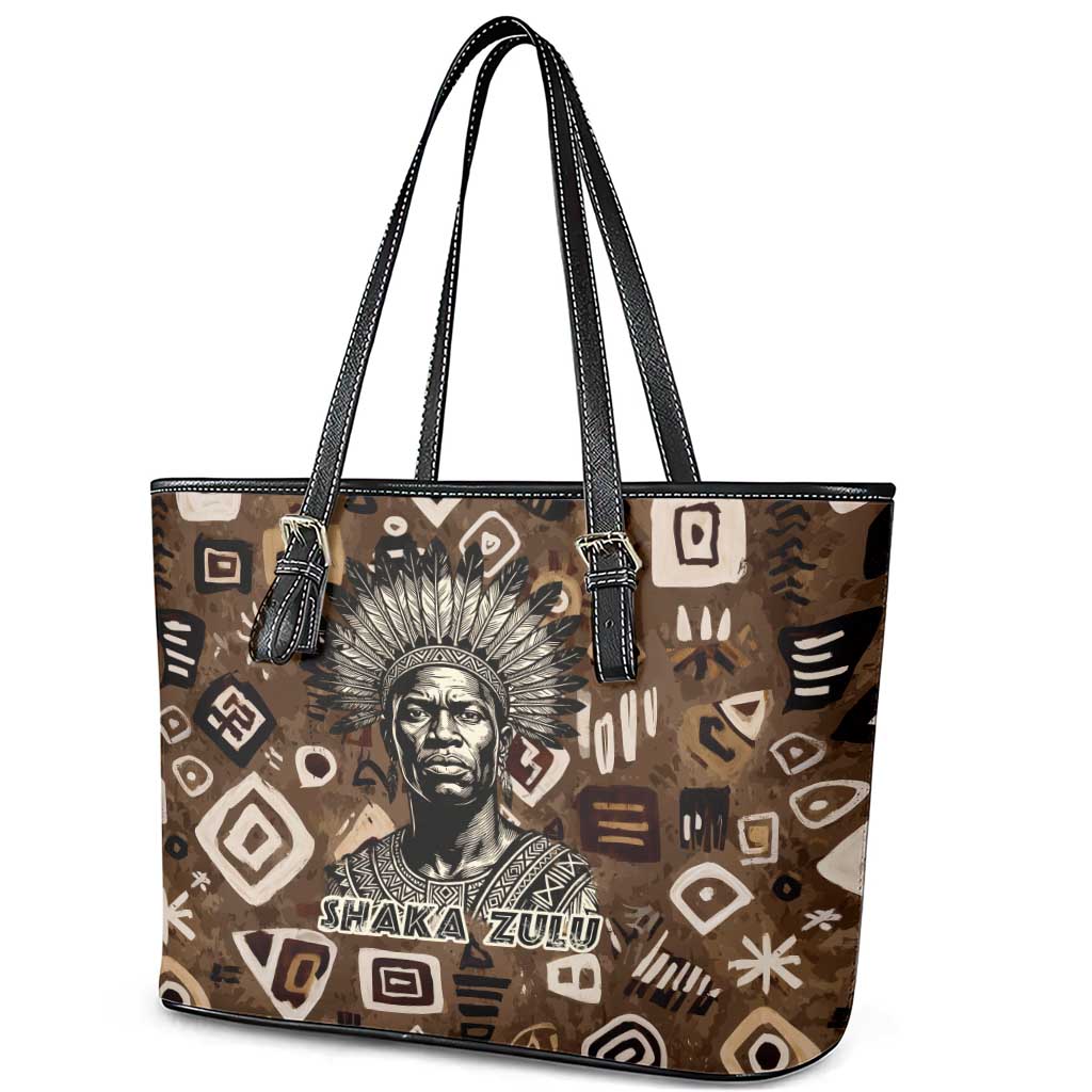 Shaka Zulu Leather Tote Bag Monochrome Portrait Zulu Kingdom Heritage Unconquered Spirit Warrior Legacy Theme - Wonder Print Shop