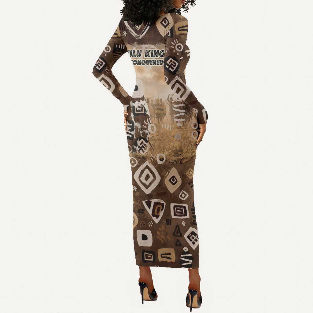 Shaka Zulu Long Sleeve Bodycon Dress Monochrome Portrait Zulu Kingdom Heritage Unconquered Spirit Warrior Legacy Theme - Wonder Print Shop
