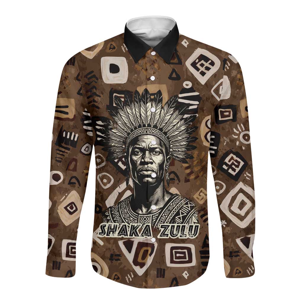 Shaka Zulu Long Sleeve Button Shirt Monochrome Portrait Zulu Kingdom Heritage Unconquered Spirit Warrior Legacy Theme - Wonder Print Shop