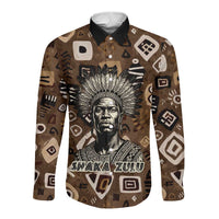 Shaka Zulu Long Sleeve Button Shirt Monochrome Portrait Zulu Kingdom Heritage Unconquered Spirit Warrior Legacy Theme - Wonder Print Shop