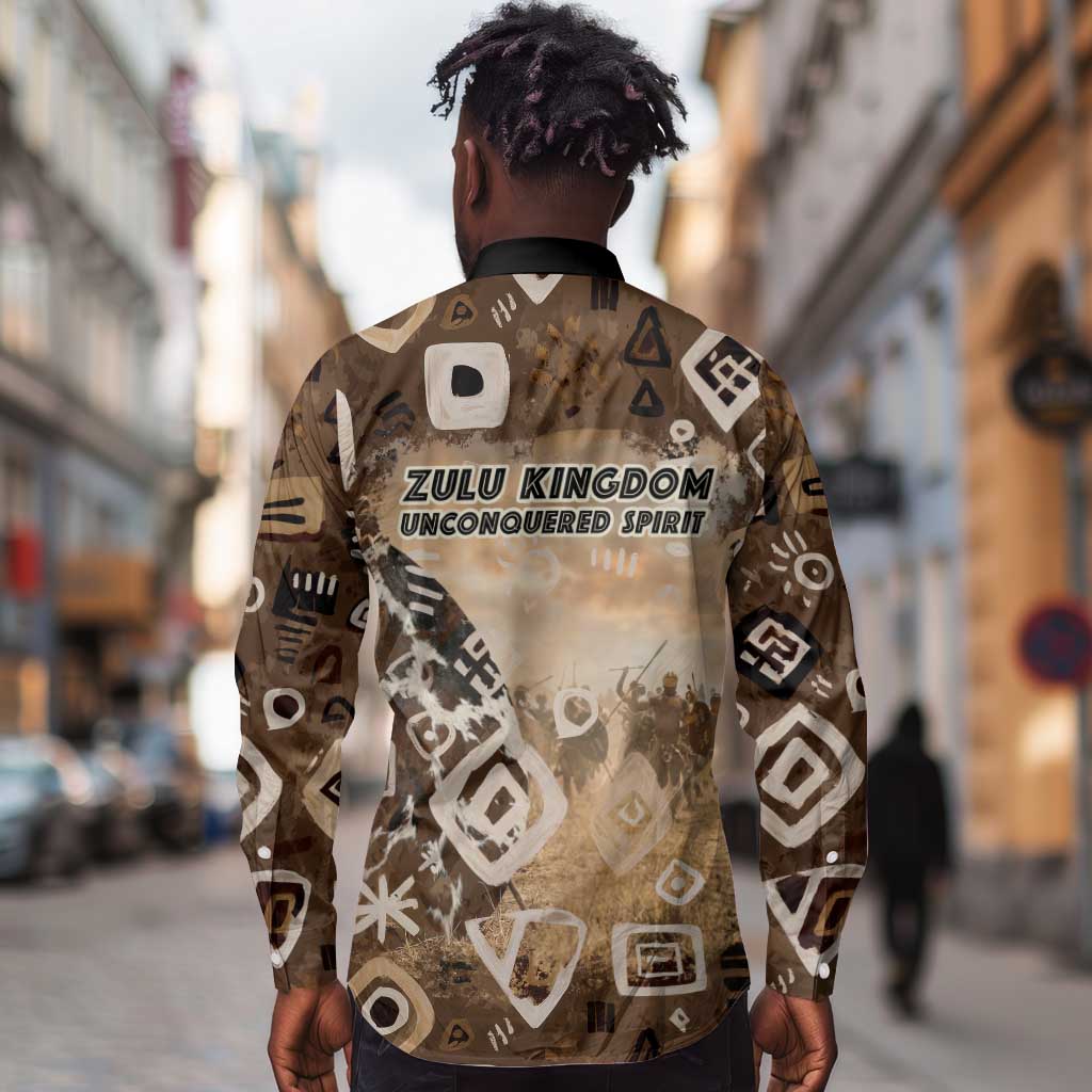 Shaka Zulu Long Sleeve Button Shirt Monochrome Portrait Zulu Kingdom Heritage Unconquered Spirit Warrior Legacy Theme - Wonder Print Shop