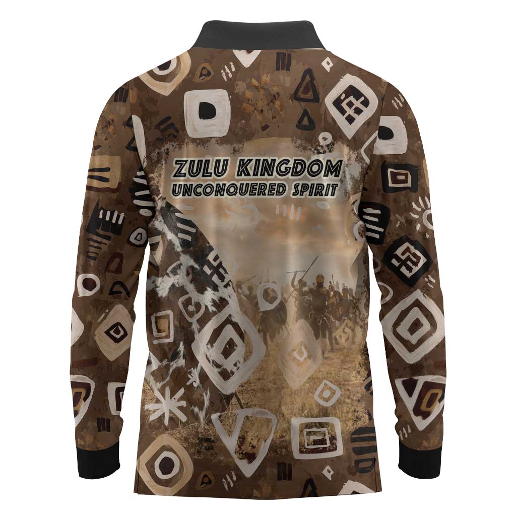 Shaka Zulu Long Sleeve Polo Shirt Monochrome Portrait Zulu Kingdom Heritage Unconquered Spirit Warrior Legacy Theme - Wonder Print Shop