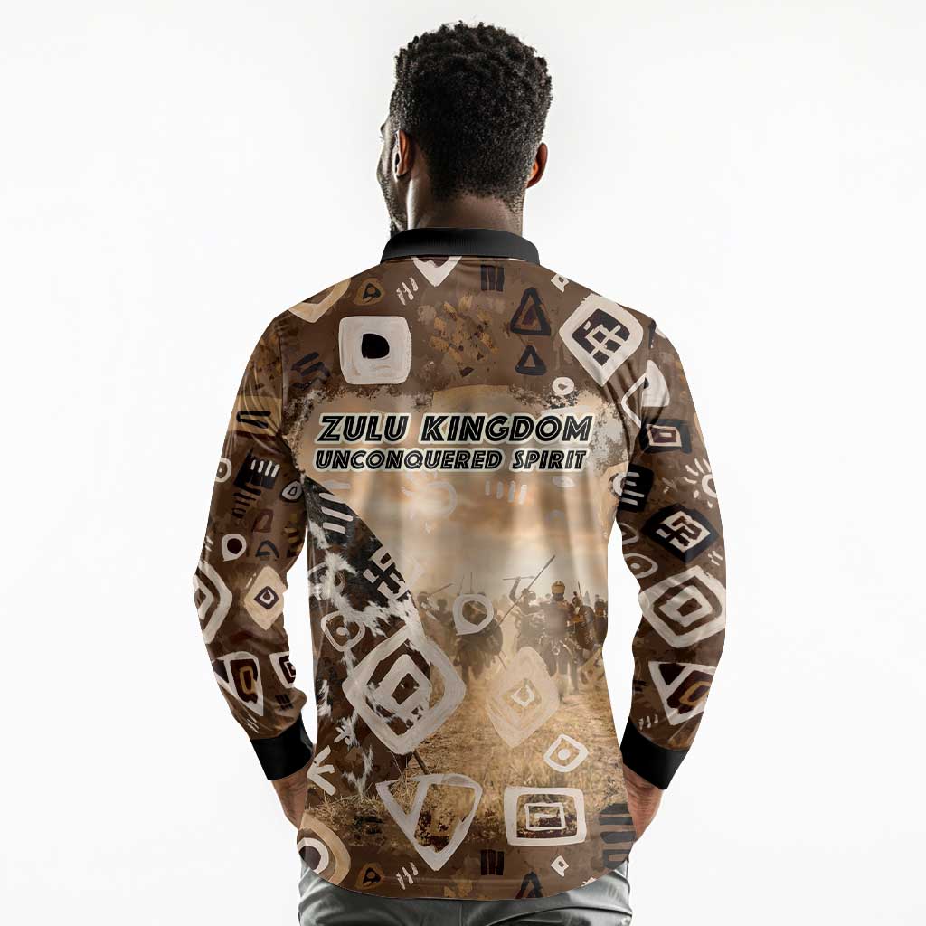 Shaka Zulu Long Sleeve Polo Shirt Monochrome Portrait Zulu Kingdom Heritage Unconquered Spirit Warrior Legacy Theme - Wonder Print Shop