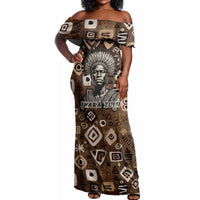 Shaka Zulu Off Shoulder Maxi Dress Monochrome Portrait Zulu Kingdom Heritage Unconquered Spirit Warrior Legacy Theme - Wonder Print Shop