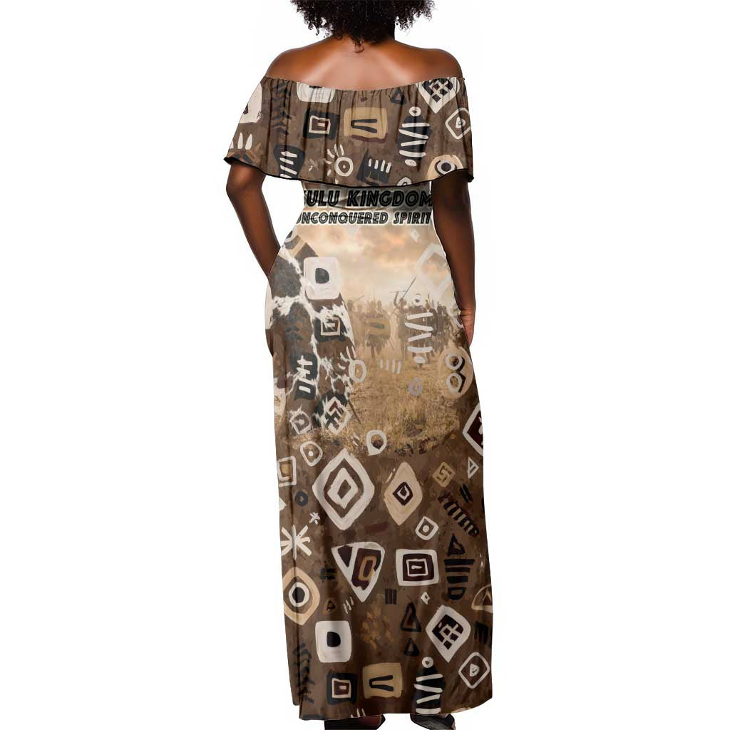 Shaka Zulu Off Shoulder Maxi Dress Monochrome Portrait Zulu Kingdom Heritage Unconquered Spirit Warrior Legacy Theme - Wonder Print Shop