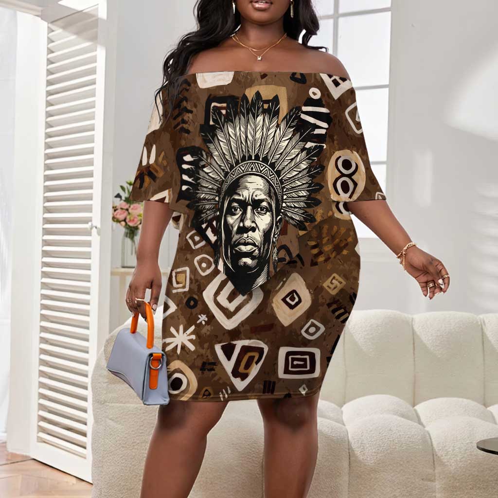 Shaka Zulu Off Shoulder Short Dress Monochrome Portrait Zulu Kingdom Heritage Unconquered Spirit Warrior Legacy Theme - Wonder Print Shop