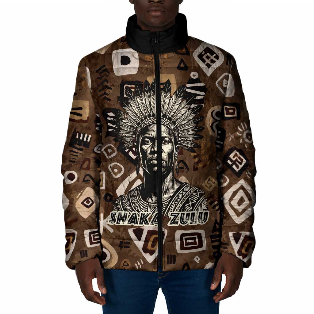 Shaka Zulu Padded Jacket Monochrome Portrait Zulu Kingdom Heritage Unconquered Spirit Warrior Legacy Theme - Wonder Print Shop
