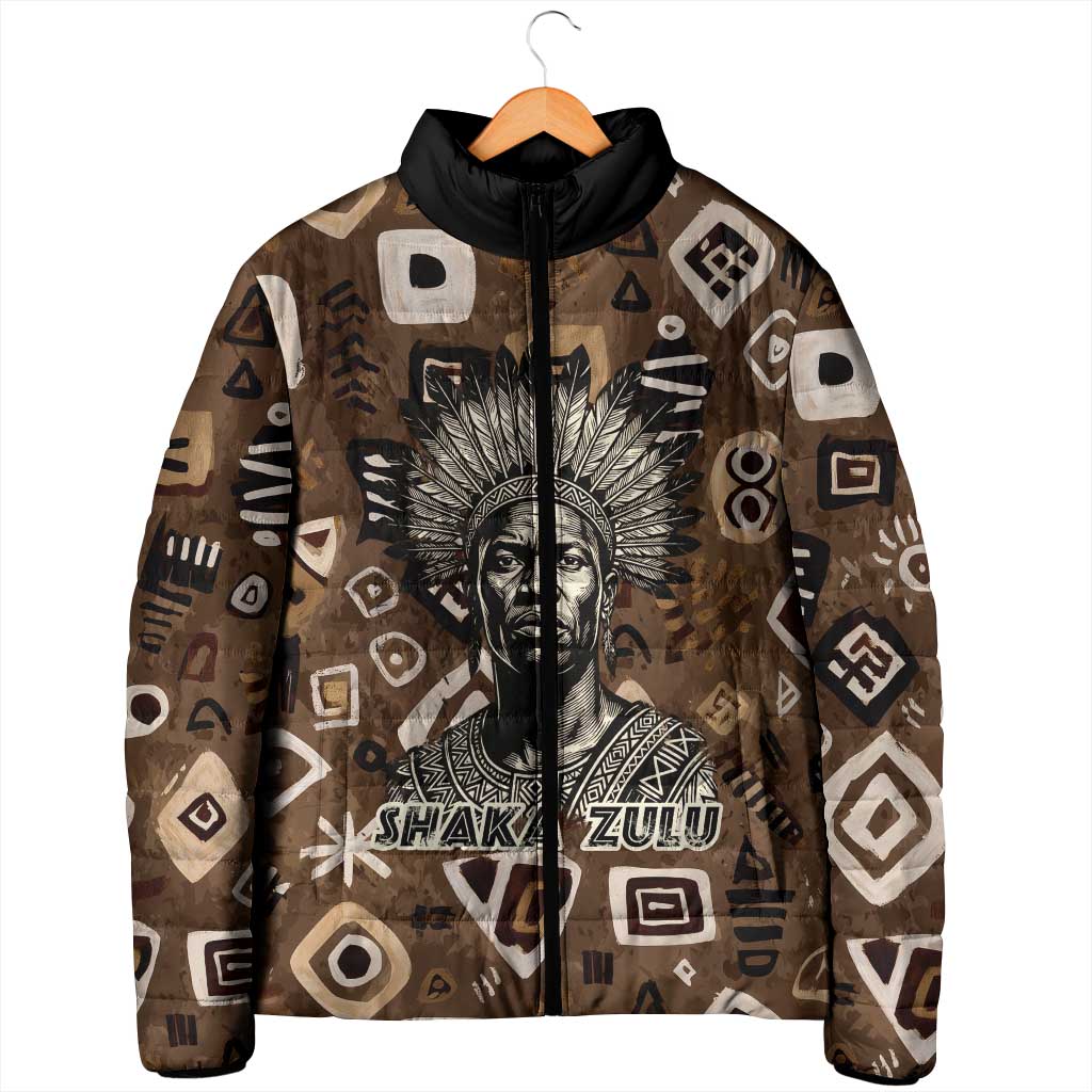 Shaka Zulu Padded Jacket Monochrome Portrait Zulu Kingdom Heritage Unconquered Spirit Warrior Legacy Theme - Wonder Print Shop