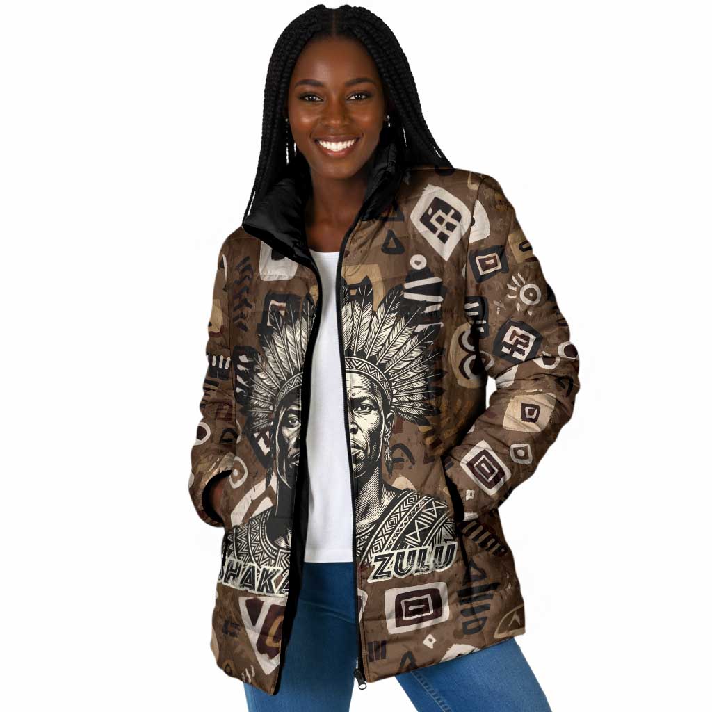 Shaka Zulu Padded Jacket Monochrome Portrait Zulu Kingdom Heritage Unconquered Spirit Warrior Legacy Theme - Wonder Print Shop
