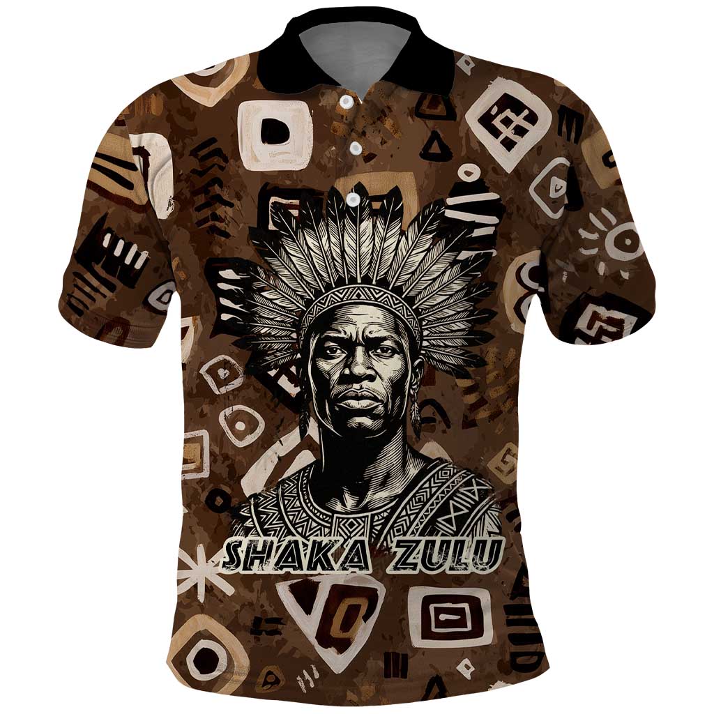 Shaka Zulu Polo Shirt Monochrome Portrait Zulu Kingdom Heritage Unconquered Spirit Warrior Legacy Theme - Wonder Print Shop