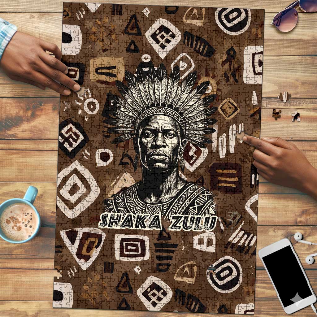 Shaka Zulu Puzzle Monochrome Portrait Zulu Kingdom Heritage Unconquered Spirit Warrior Legacy Theme - Wonder Print Shop