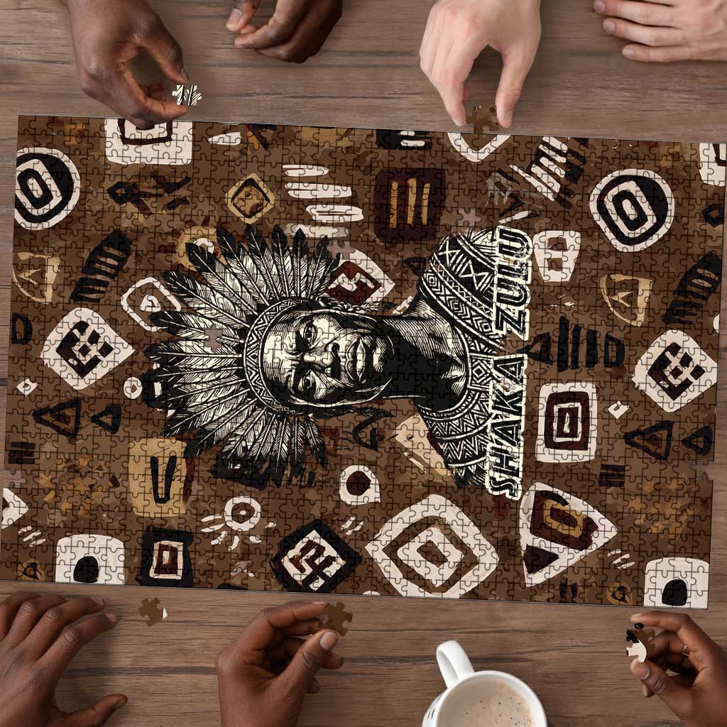 Shaka Zulu Puzzle Monochrome Portrait Zulu Kingdom Heritage Unconquered Spirit Warrior Legacy Theme - Wonder Print Shop