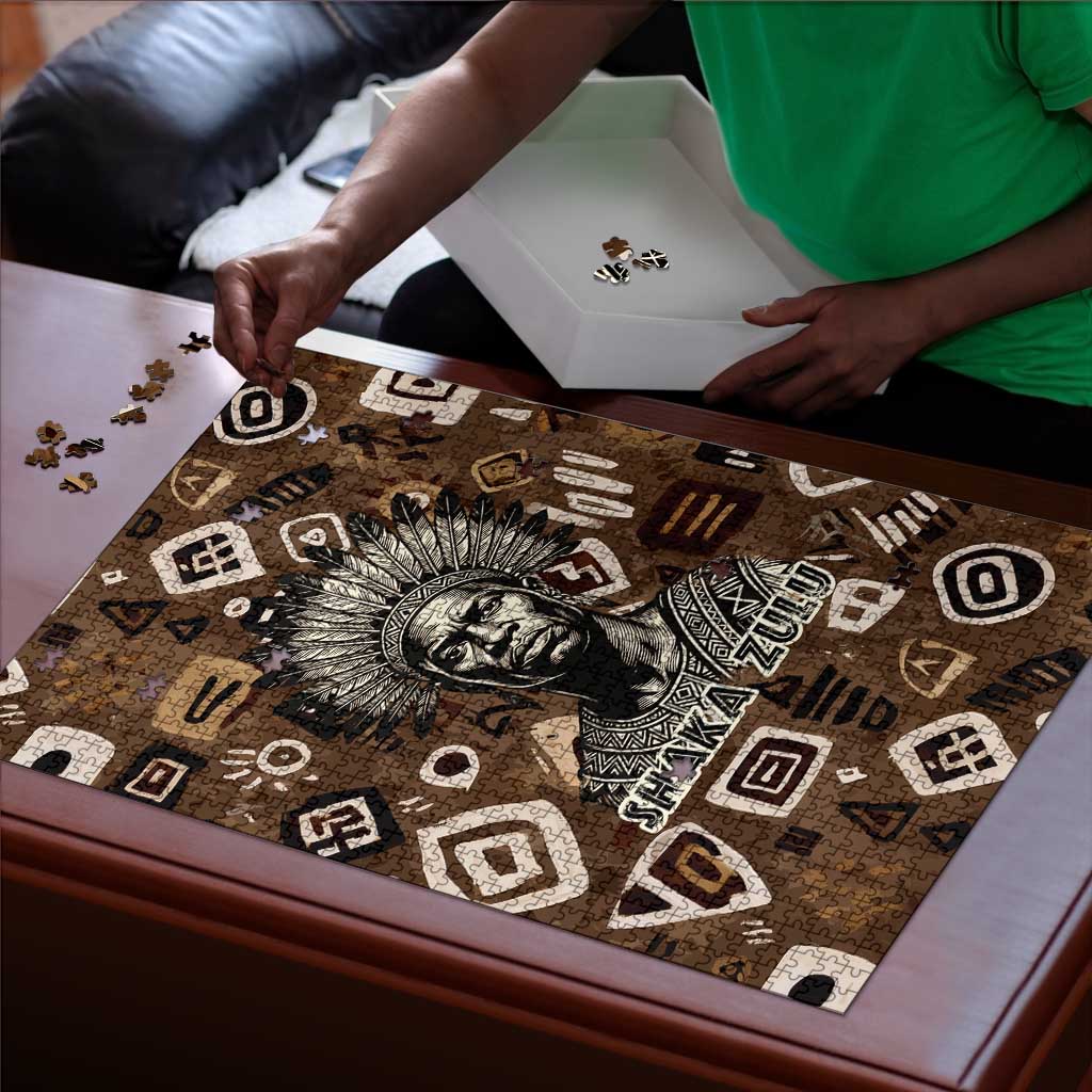Shaka Zulu Puzzle Monochrome Portrait Zulu Kingdom Heritage Unconquered Spirit Warrior Legacy Theme - Wonder Print Shop
