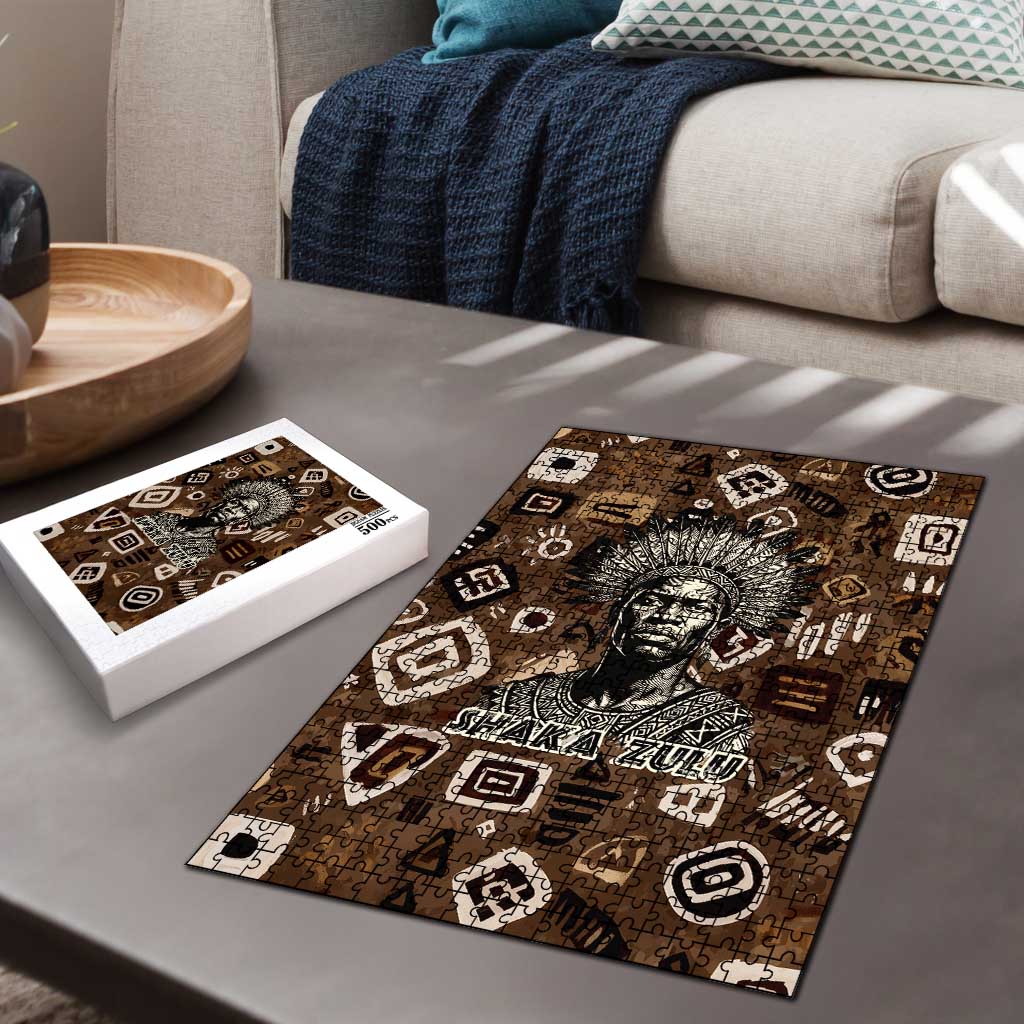 Shaka Zulu Puzzle Monochrome Portrait Zulu Kingdom Heritage Unconquered Spirit Warrior Legacy Theme - Wonder Print Shop