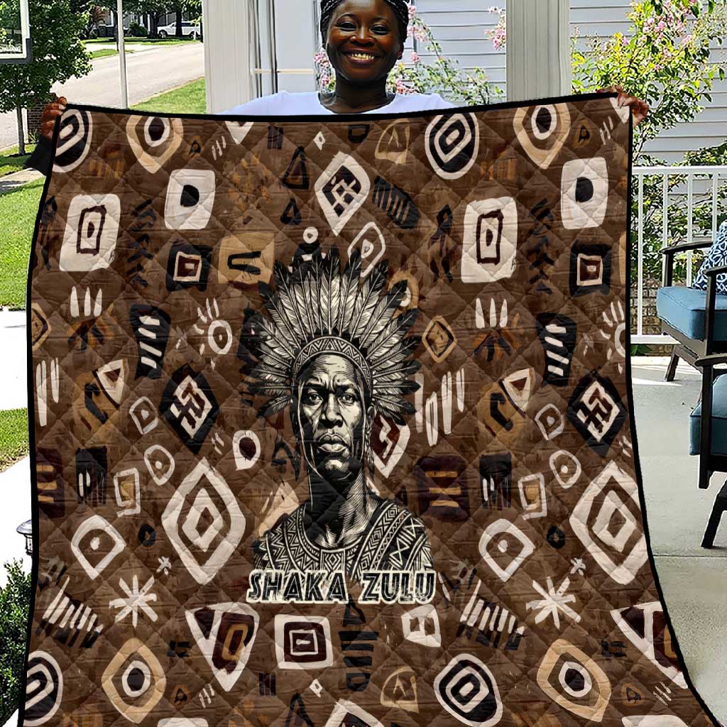 Shaka Zulu Quilt Monochrome Portrait Zulu Kingdom Heritage Unconquered Spirit Warrior Legacy Theme - Wonder Print Shop