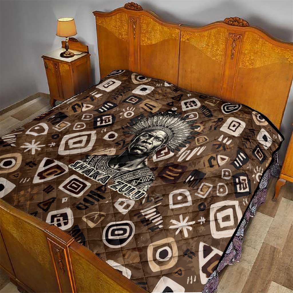 Shaka Zulu Quilt Monochrome Portrait Zulu Kingdom Heritage Unconquered Spirit Warrior Legacy Theme - Wonder Print Shop