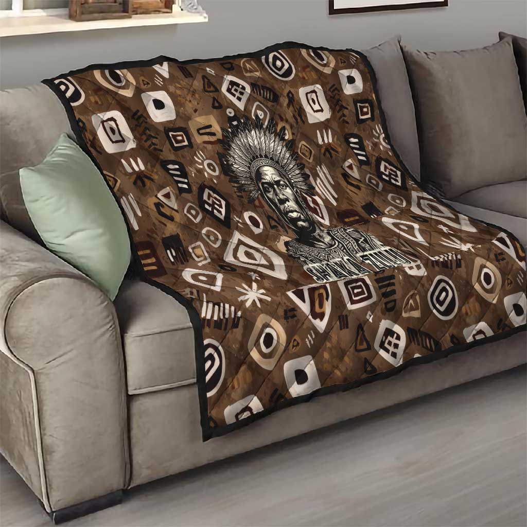 Shaka Zulu Quilt Monochrome Portrait Zulu Kingdom Heritage Unconquered Spirit Warrior Legacy Theme - Wonder Print Shop