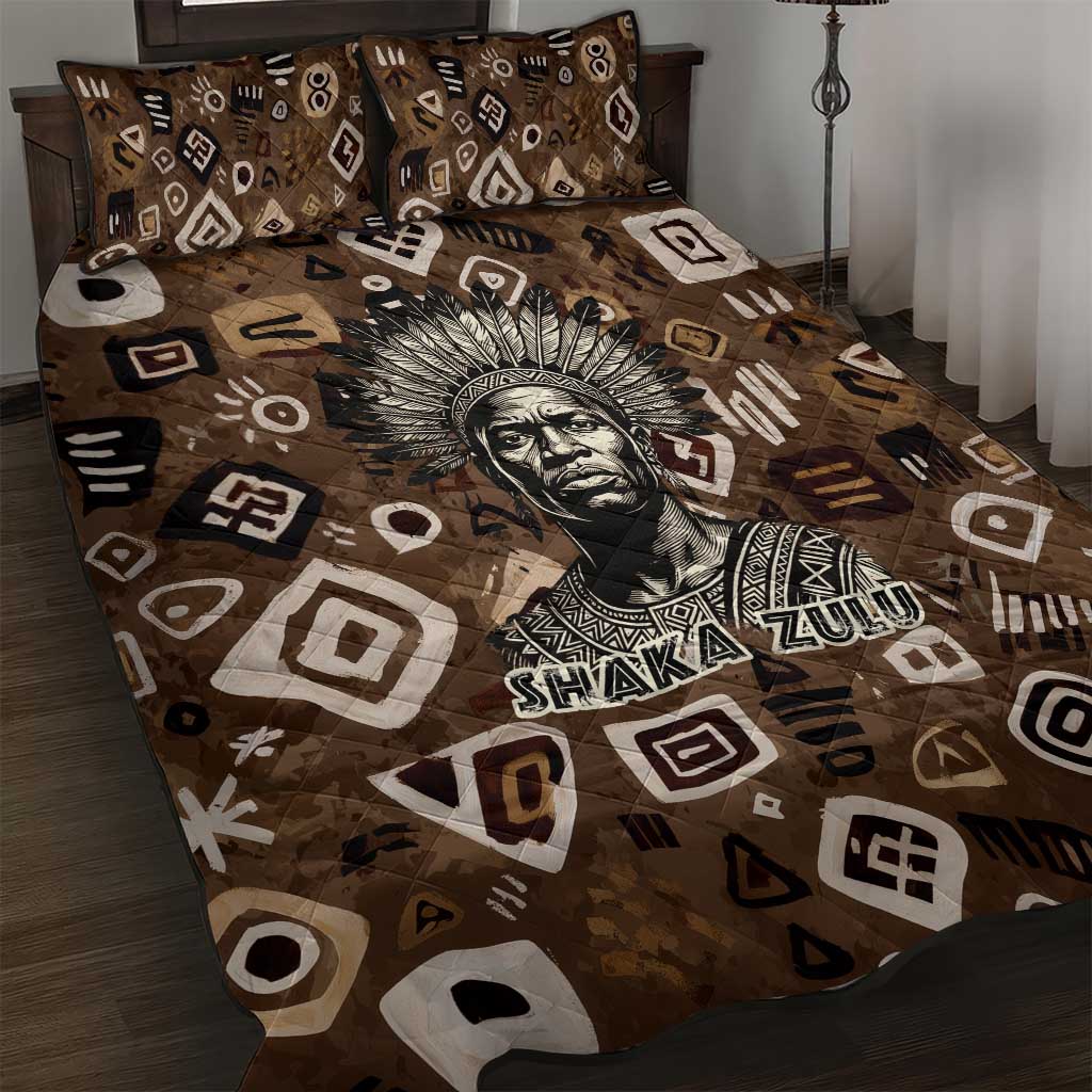 Shaka Zulu Quilt Bed Set Monochrome Portrait Zulu Kingdom Heritage Unconquered Spirit Warrior Legacy Theme - Wonder Print Shop