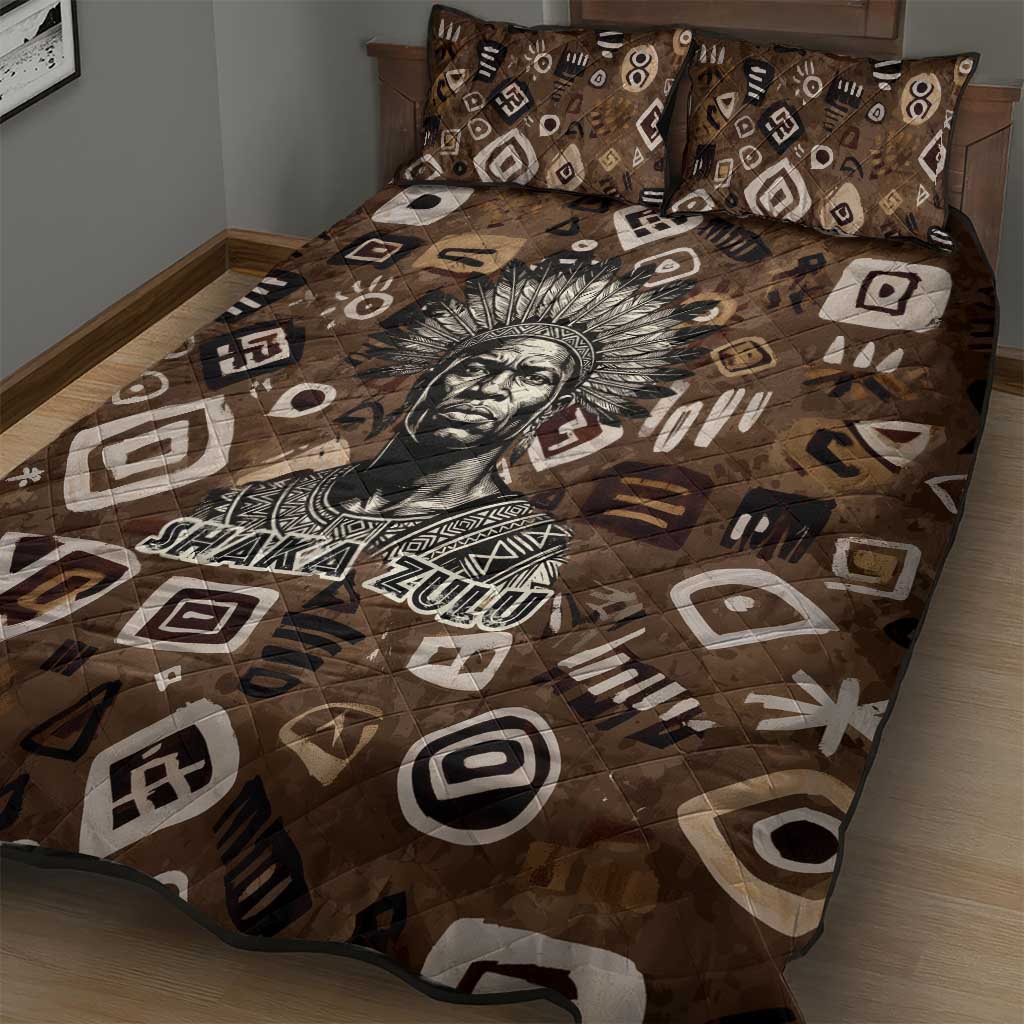 Shaka Zulu Quilt Bed Set Monochrome Portrait Zulu Kingdom Heritage Unconquered Spirit Warrior Legacy Theme - Wonder Print Shop
