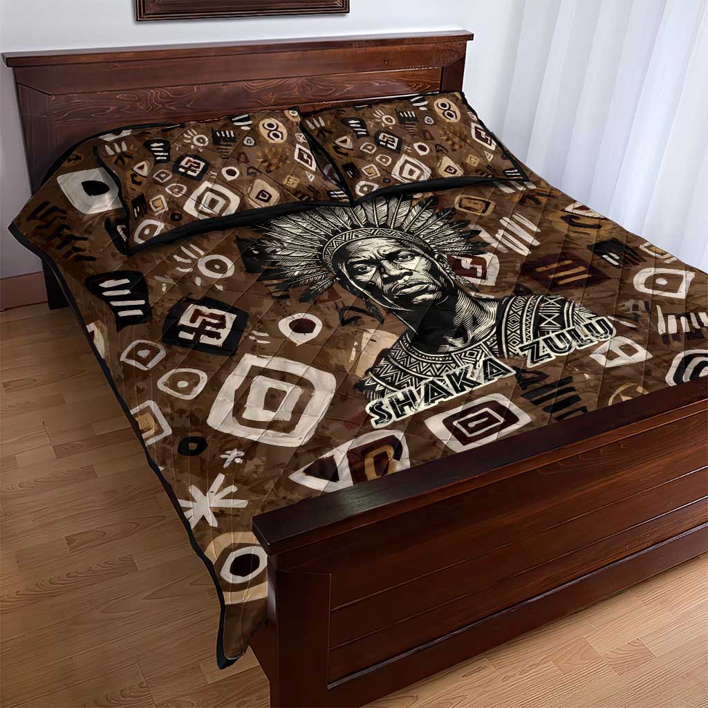 Shaka Zulu Quilt Bed Set Monochrome Portrait Zulu Kingdom Heritage Unconquered Spirit Warrior Legacy Theme - Wonder Print Shop