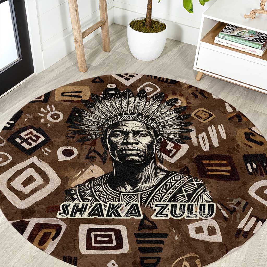 Shaka Zulu Round Carpet Monochrome Portrait Zulu Kingdom Heritage Unconquered Spirit Warrior Legacy Theme - Wonder Print Shop