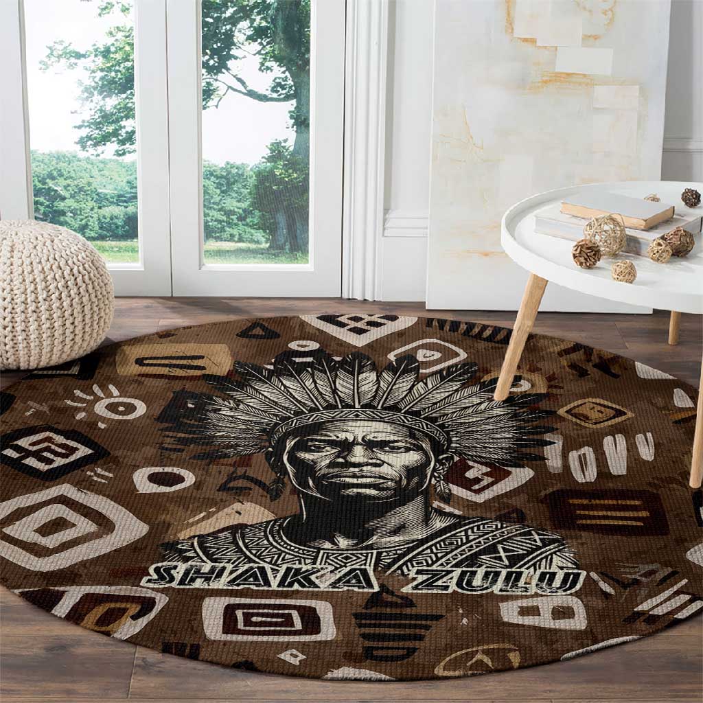 Shaka Zulu Round Carpet Monochrome Portrait Zulu Kingdom Heritage Unconquered Spirit Warrior Legacy Theme - Wonder Print Shop