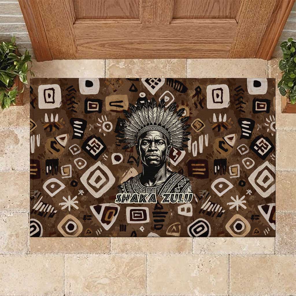 Shaka Zulu Rubber Doormat Monochrome Portrait Zulu Kingdom Heritage Unconquered Spirit Warrior Legacy Theme - Wonder Print Shop