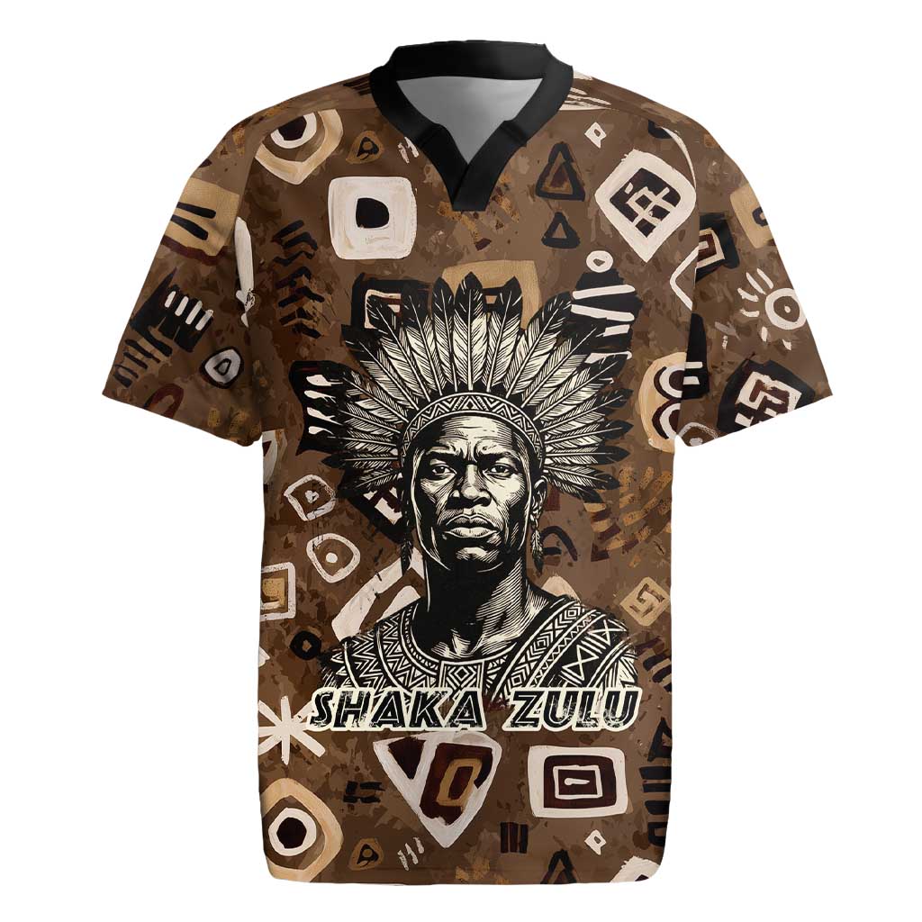 Shaka Zulu Rugby Jersey Monochrome Portrait Zulu Kingdom Heritage Unconquered Spirit Warrior Legacy Theme - Wonder Print Shop