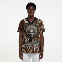 Shaka Zulu Scrub Top Monochrome Portrait Zulu Kingdom Heritage Unconquered Spirit Warrior Legacy Theme - Wonder Print Shop