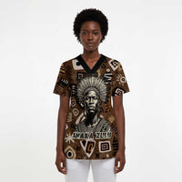 Shaka Zulu Scrub Top Monochrome Portrait Zulu Kingdom Heritage Unconquered Spirit Warrior Legacy Theme - Wonder Print Shop