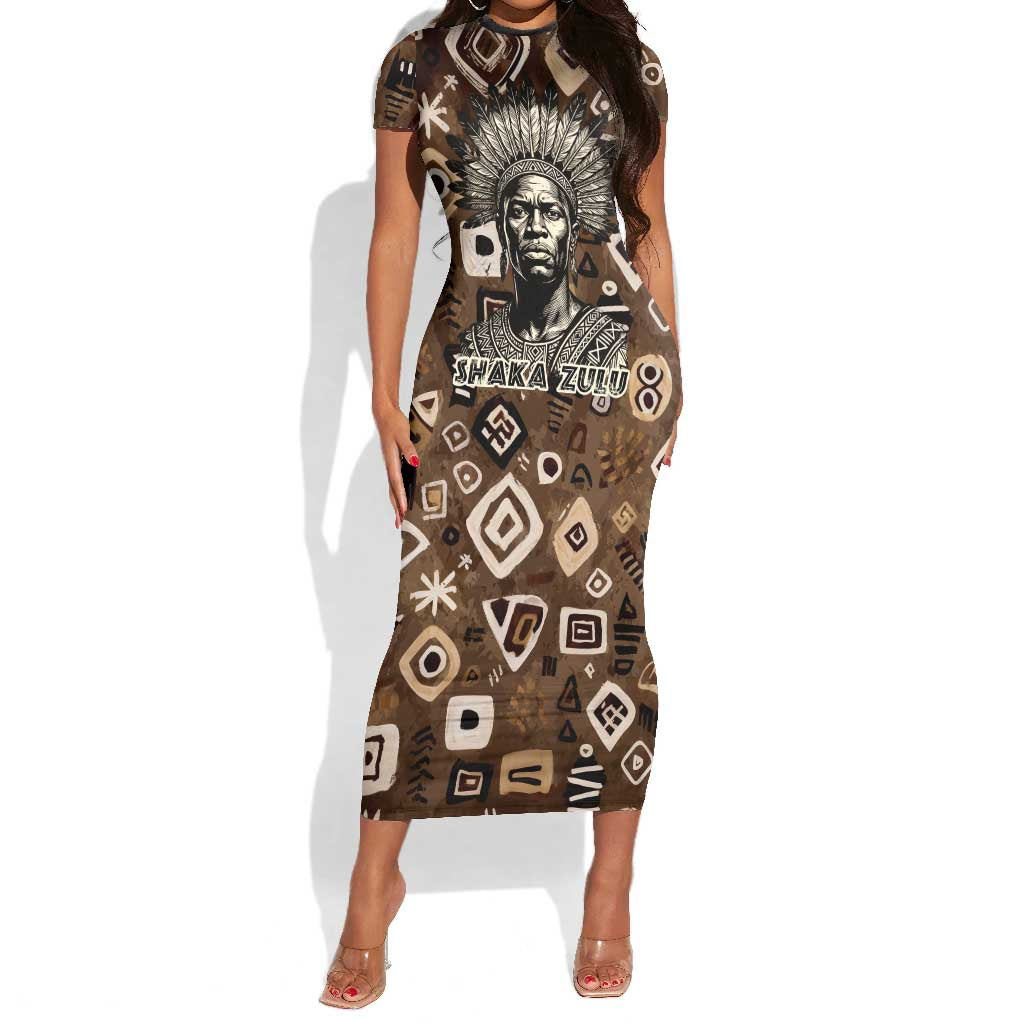 Shaka Zulu Short Sleeve Bodycon Dress Monochrome Portrait Zulu Kingdom Heritage Unconquered Spirit Warrior Legacy Theme - Wonder Print Shop
