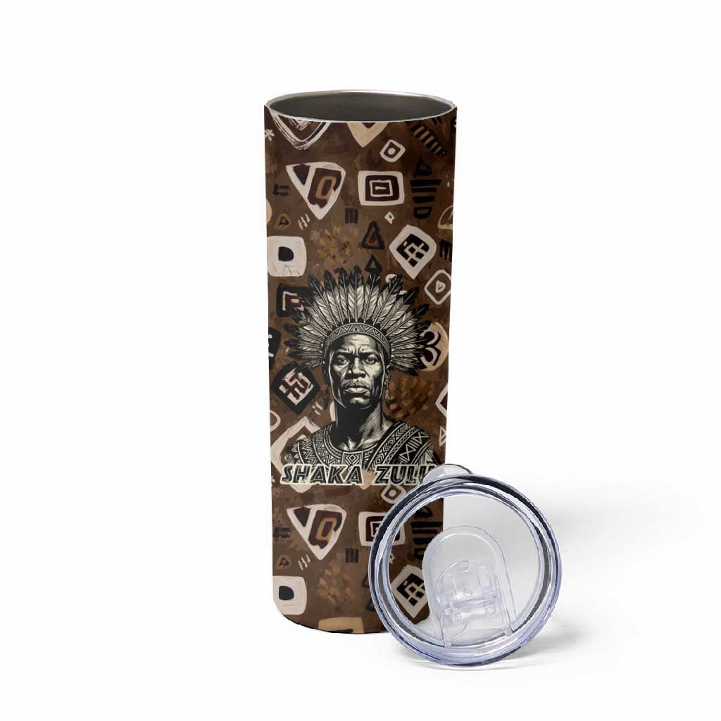 Shaka Zulu Skinny Tumbler Monochrome Portrait Zulu Kingdom Heritage Unconquered Spirit Warrior Legacy Theme - Wonder Print Shop