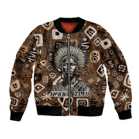 Shaka Zulu Sleeve Zip Bomber Jacket Monochrome Portrait Zulu Kingdom Heritage Unconquered Spirit Warrior Legacy Theme - Wonder Print Shop