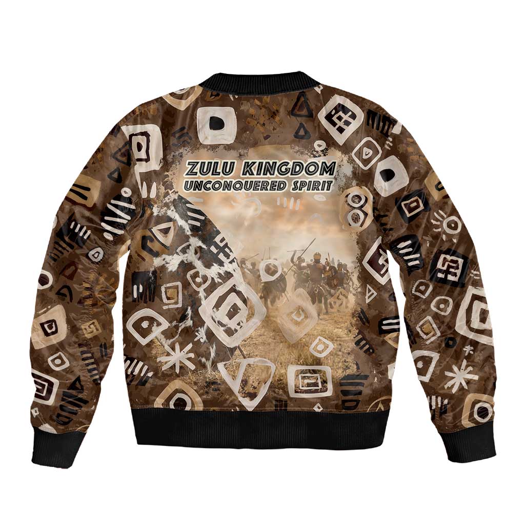 Shaka Zulu Sleeve Zip Bomber Jacket Monochrome Portrait Zulu Kingdom Heritage Unconquered Spirit Warrior Legacy Theme - Wonder Print Shop