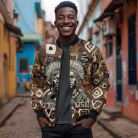 Shaka Zulu Sleeve Zip Bomber Jacket Monochrome Portrait Zulu Kingdom Heritage Unconquered Spirit Warrior Legacy Theme - Wonder Print Shop