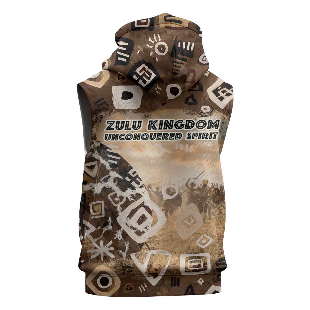 Shaka Zulu Sleeveless Hoodie Monochrome Portrait Zulu Kingdom Heritage Unconquered Spirit Warrior Legacy Theme - Wonder Print Shop